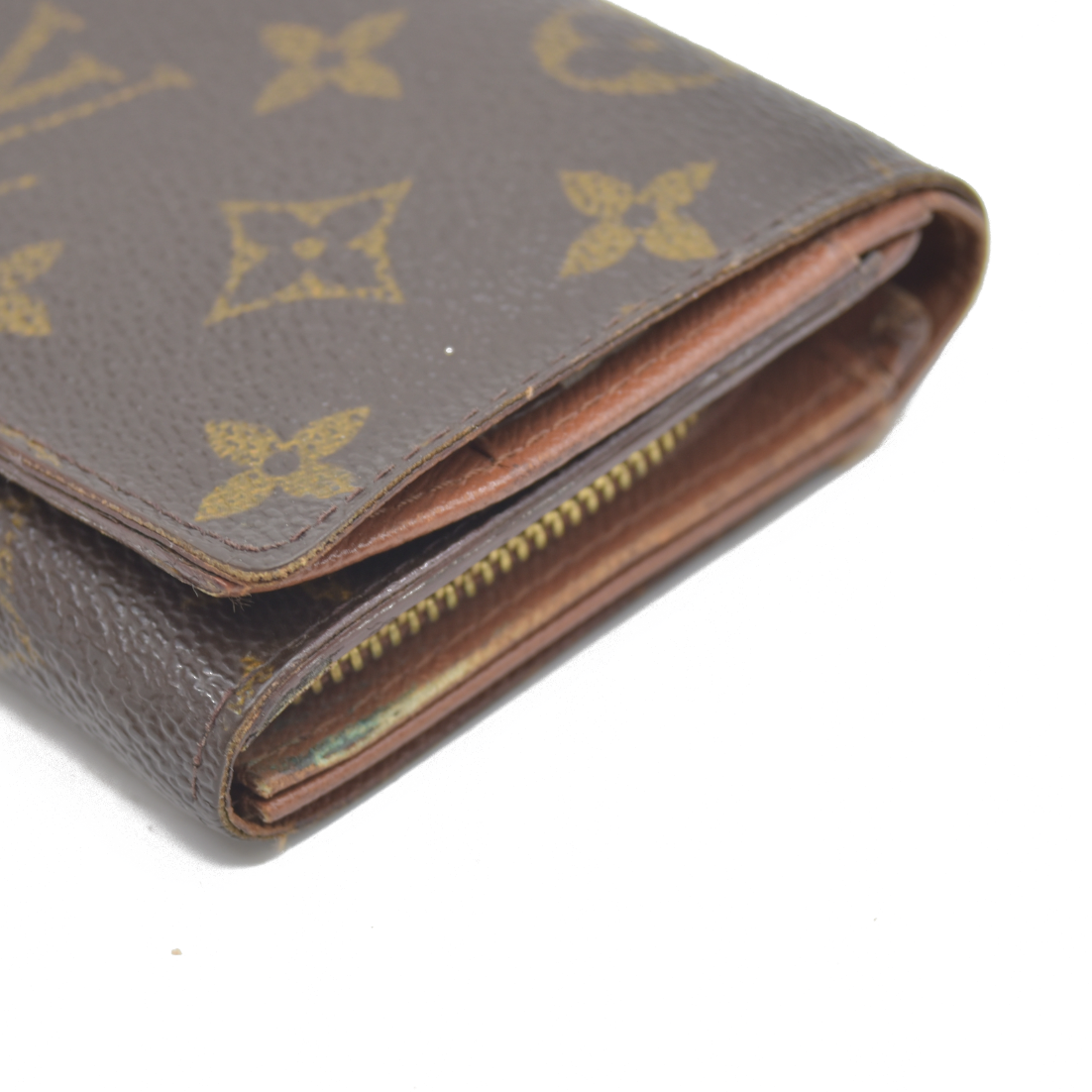 AUCTION $610 Louis Vuitton Monogram Porte Monnaie Zip Bifold Wallet Brown CA0947