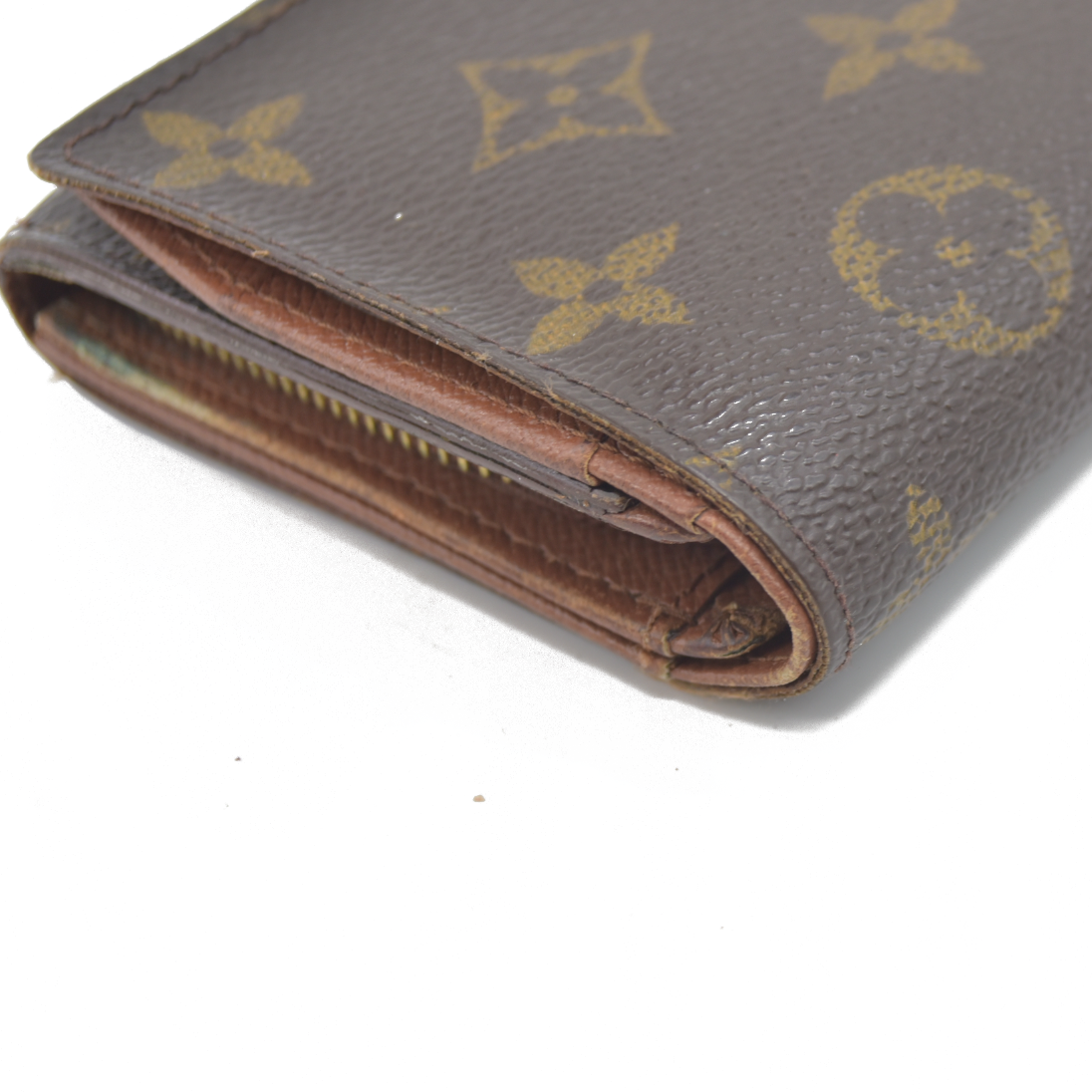 AUCTION $610 Louis Vuitton Monogram Porte Monnaie Zip Bifold Wallet Brown CA0947