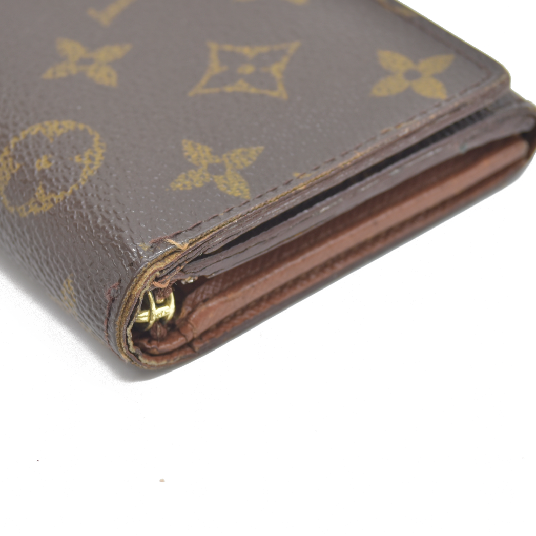 AUCTION $610 Louis Vuitton Monogram Porte Monnaie Zip Bifold Wallet Brown CA0947