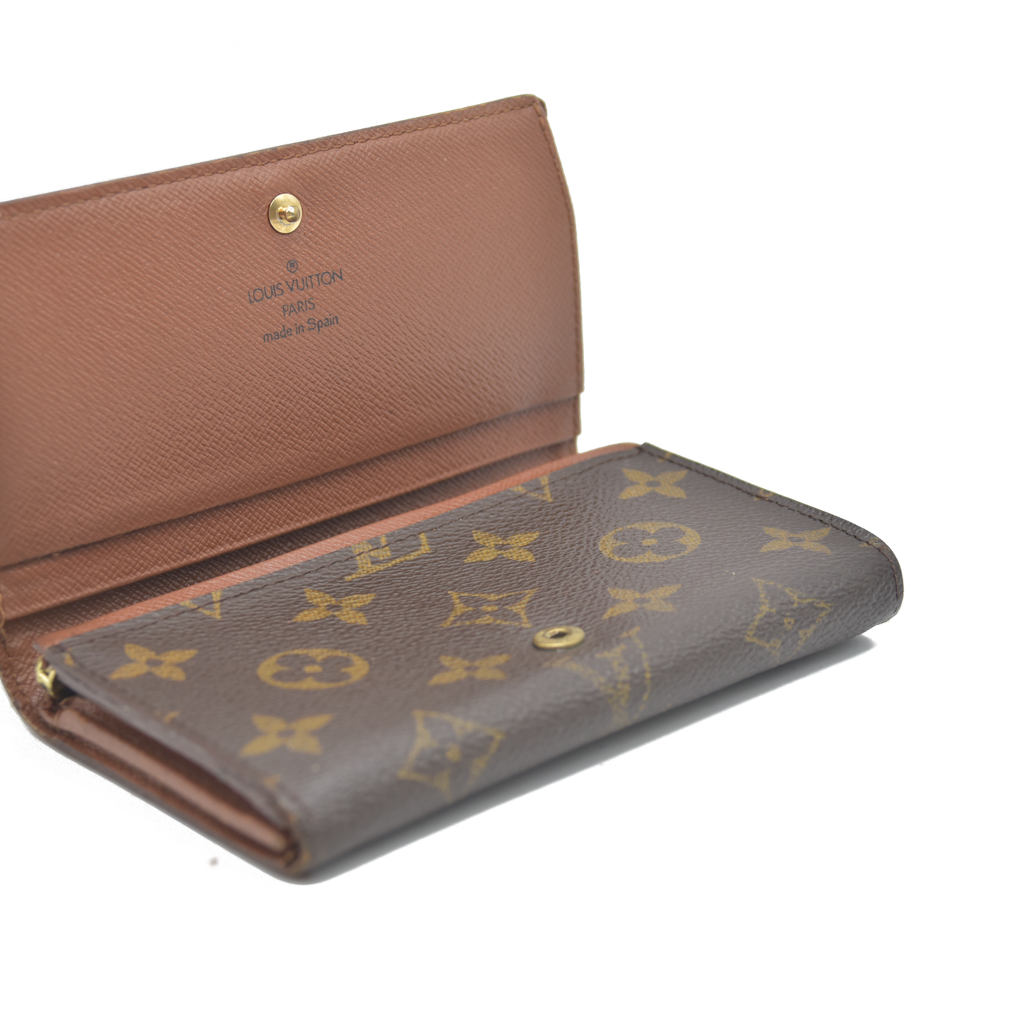 AUCTION $610 Louis Vuitton Monogram Porte Monnaie Zip Bifold Wallet Brown CA0947