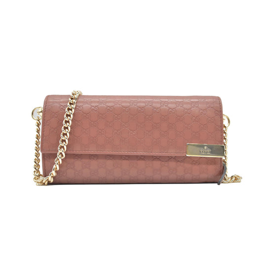 $690 Gucci Pink Microguccissima Leather Continental Wallet on Chain CONSIGNMENT