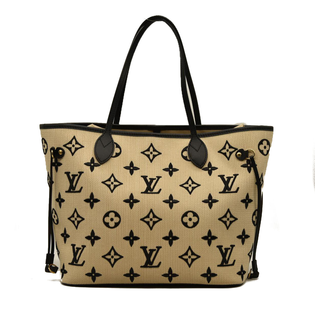 LOUIS VUITTON  Cotton Monogram Embroidered Neverfull MM Beige Black RFID