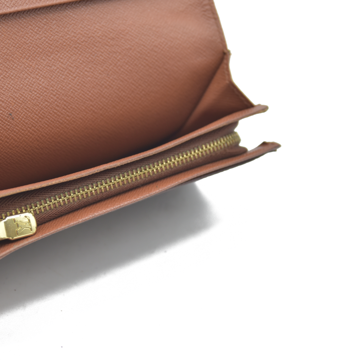 AUCTION $610 Louis Vuitton Monogram Porte Monnaie Zip Bifold Wallet Brown CA0947