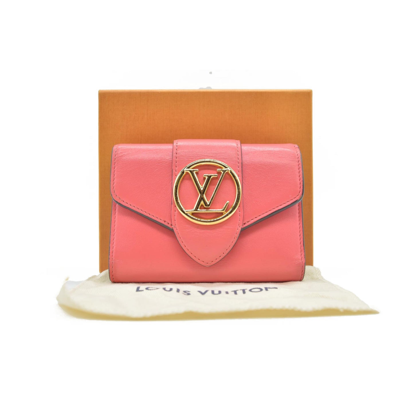 $965 2020 LOUIS VUITTON Smooth Calfskin LV Pont 9 Compact Wallet Pink FH2230