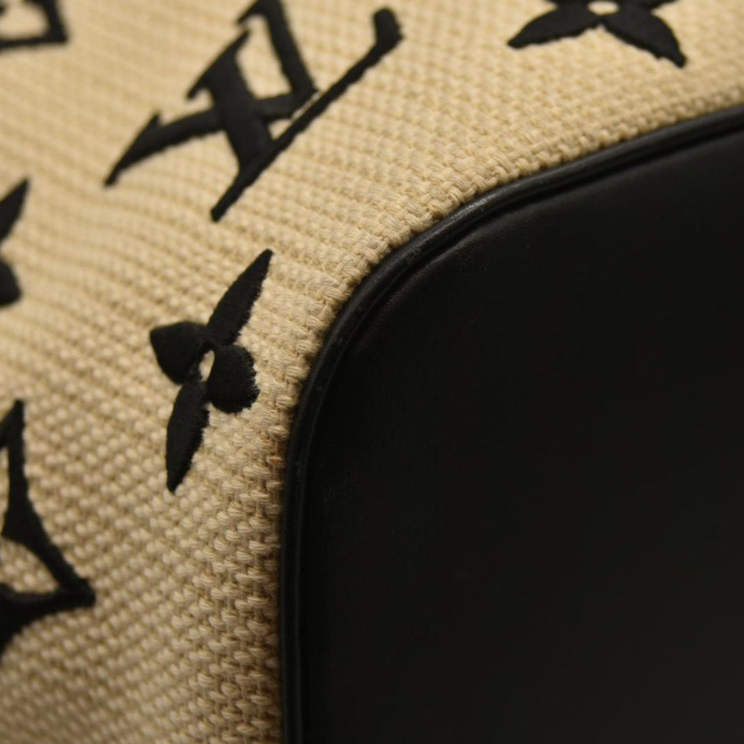 LOUIS VUITTON  Cotton Monogram Embroidered Neverfull MM Beige Black RFID