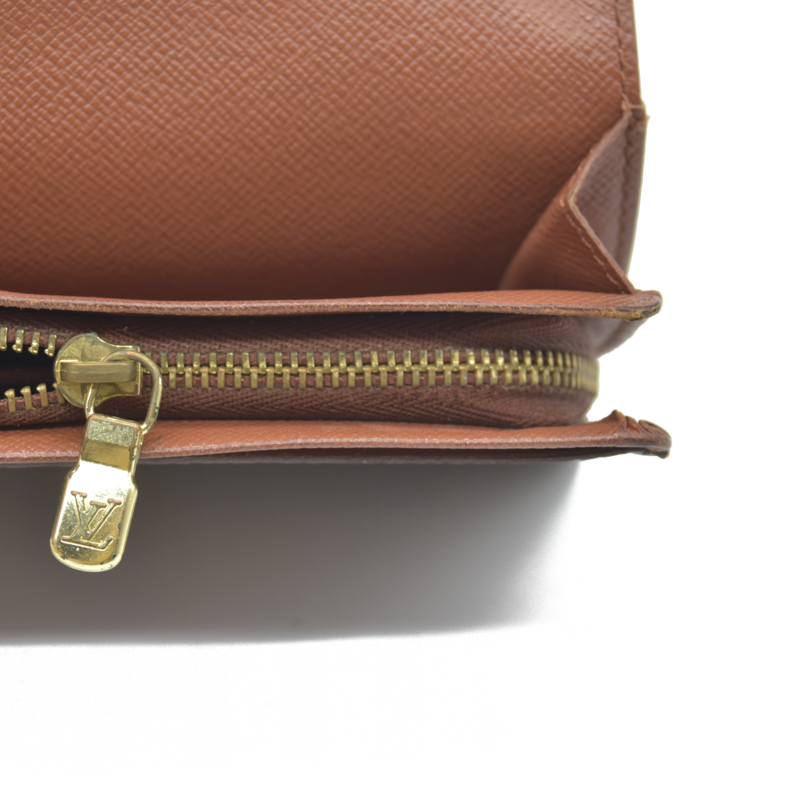 AUCTION $610 Louis Vuitton Monogram Porte Monnaie Zip Bifold Wallet Brown CA0947