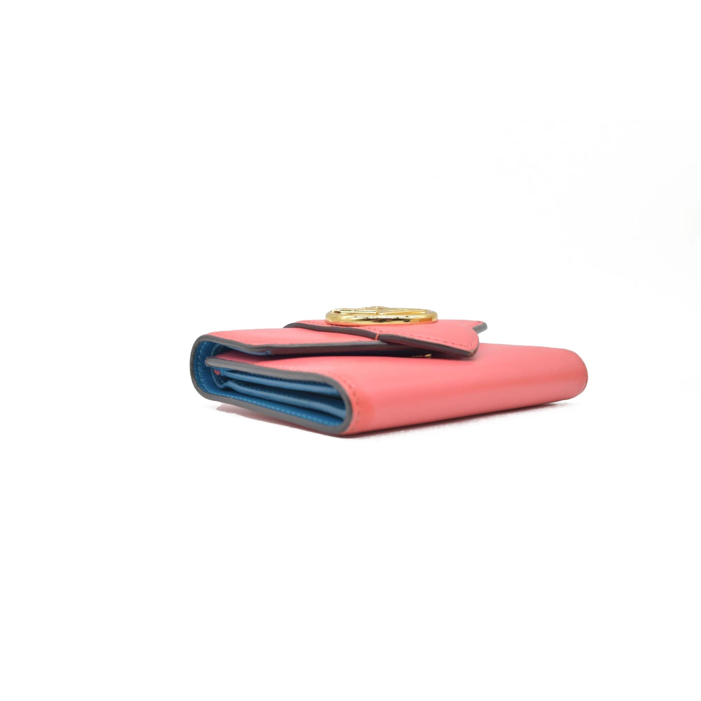 $965 2020 LOUIS VUITTON Smooth Calfskin LV Pont 9 Compact Wallet Pink FH2230