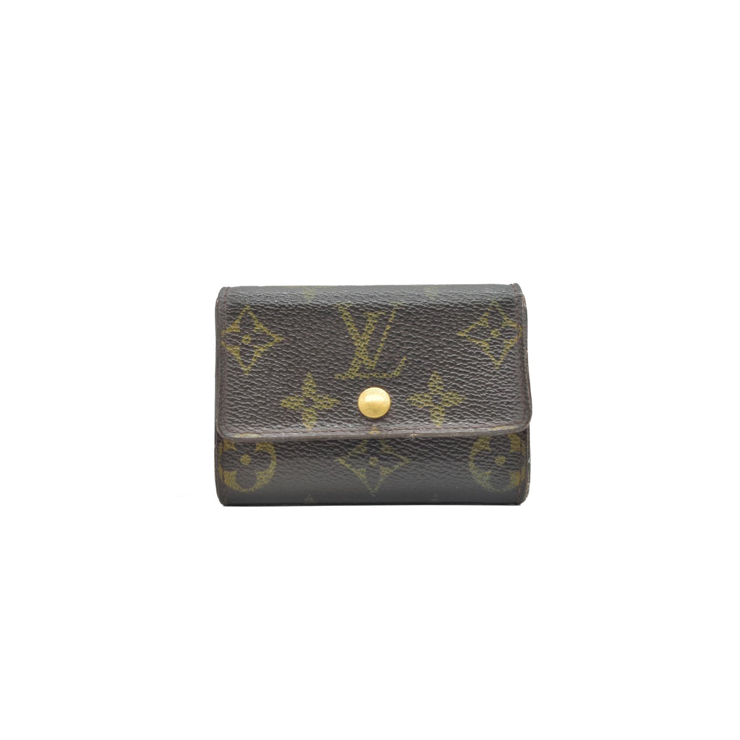 $435 Louis Vuitton Monogram Porte Monnaie Plat Coin Purse Wallet Brown MI0045