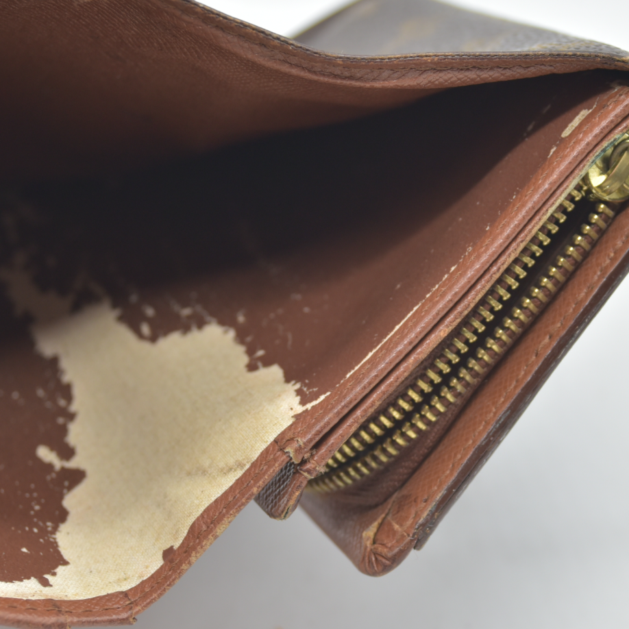 AUCTION $610 Louis Vuitton Monogram Porte Monnaie Zip Bifold Wallet Brown CA0947