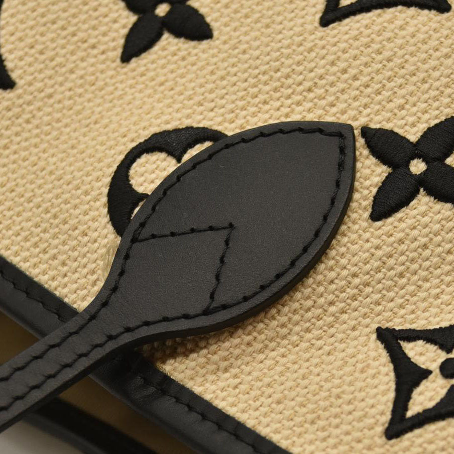 LOUIS VUITTON  Cotton Monogram Embroidered Neverfull MM Beige Black RFID