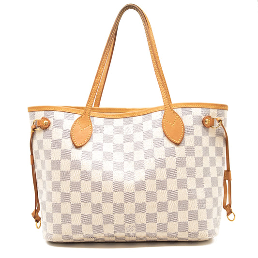 Used Louis Vuitton Neverfull PM Damier Azur White Tote