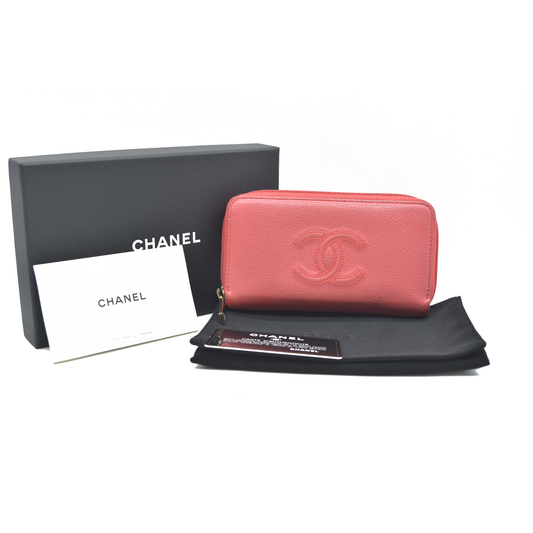 Chanel Compact Timeless Zip Around Wallet Caviar Pink 2019