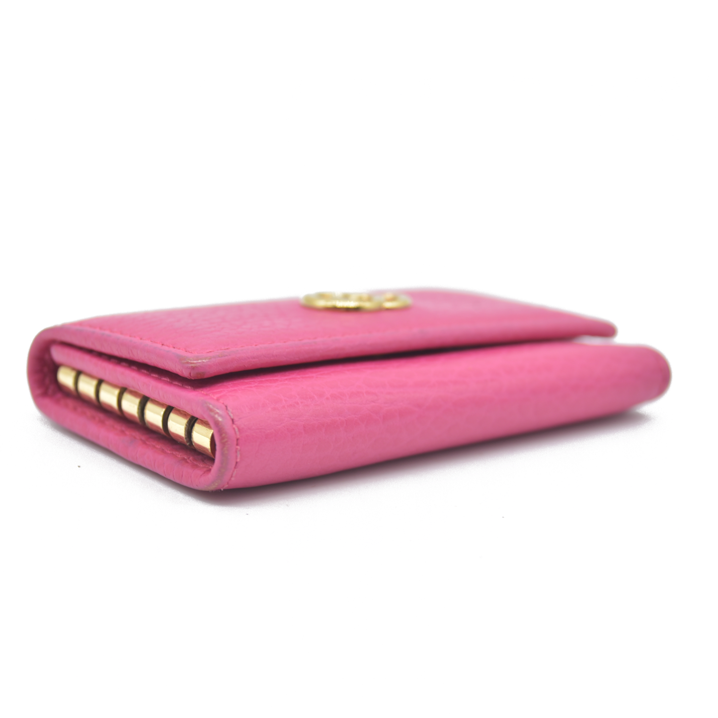 $480 Gucci Dollar Calfskin GG Marmont 6 Key Holder Pink CONSIGNMENT