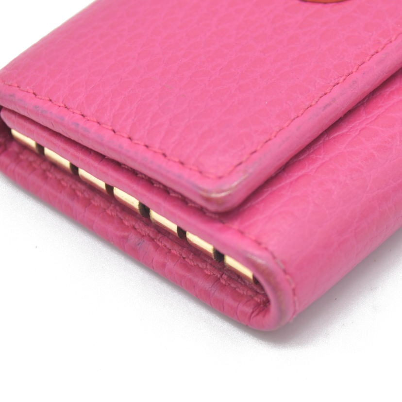 $480 Gucci Dollar Calfskin GG Marmont 6 Key Holder Pink CONSIGNMENT