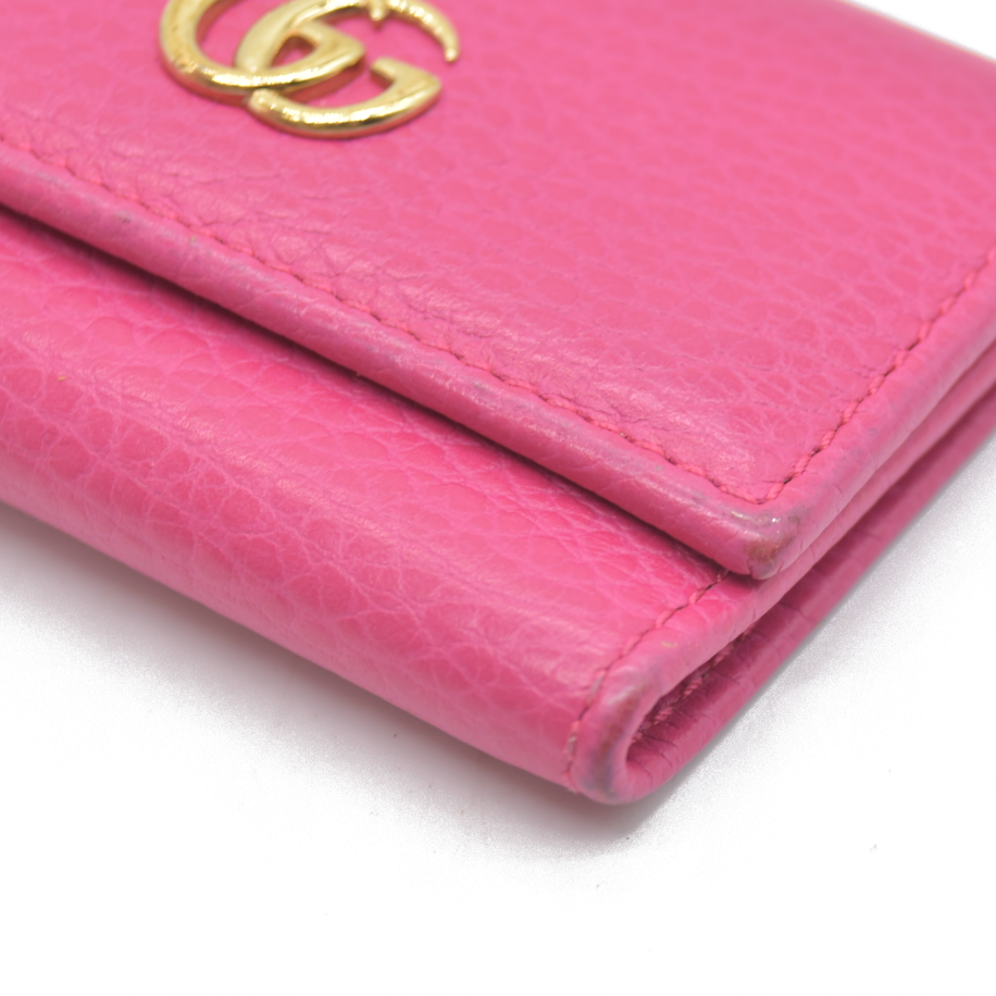 $480 Gucci Dollar Calfskin GG Marmont 6 Key Holder Pink CONSIGNMENT