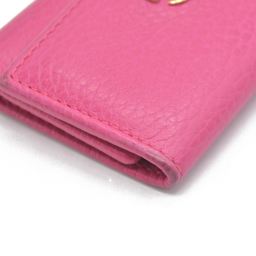 $480 Gucci Dollar Calfskin GG Marmont 6 Key Holder Pink CONSIGNMENT