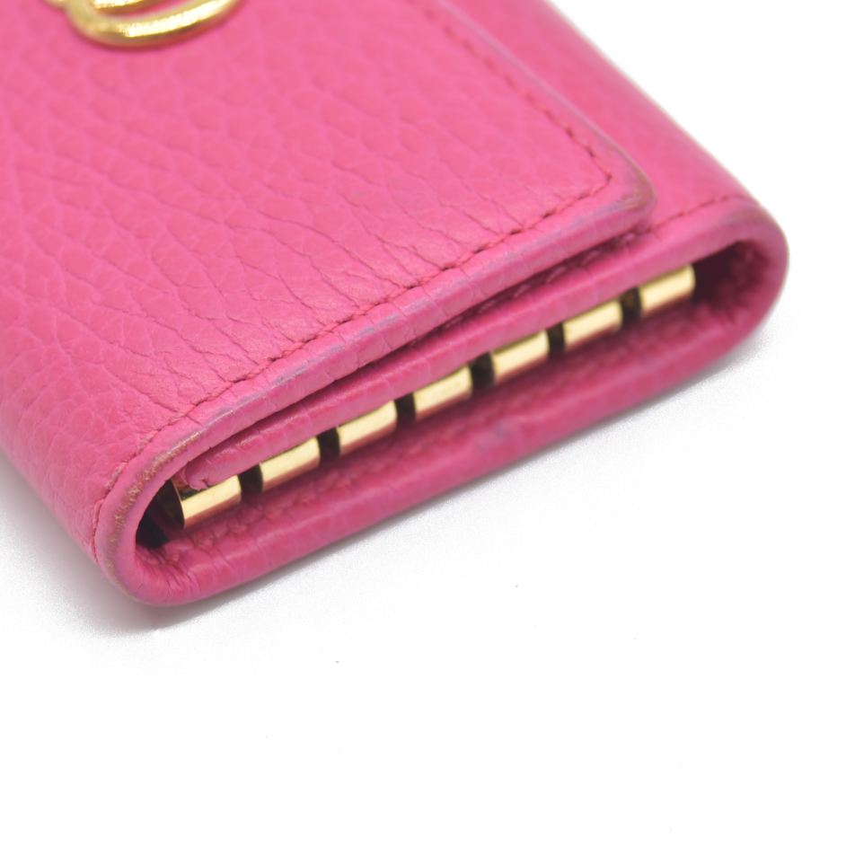 $480 Gucci Dollar Calfskin GG Marmont 6 Key Holder Pink CONSIGNMENT