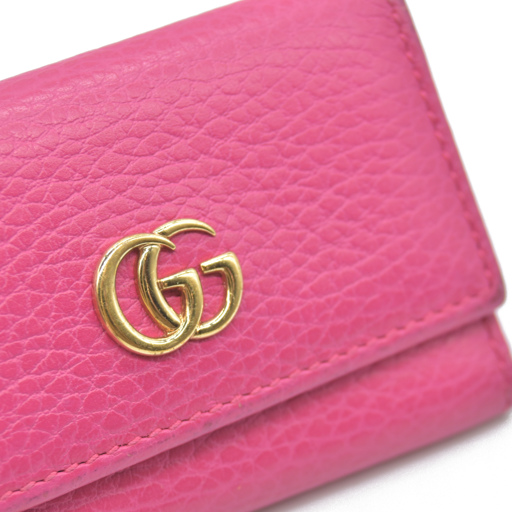 $480 Gucci Dollar Calfskin GG Marmont 6 Key Holder Pink CONSIGNMENT