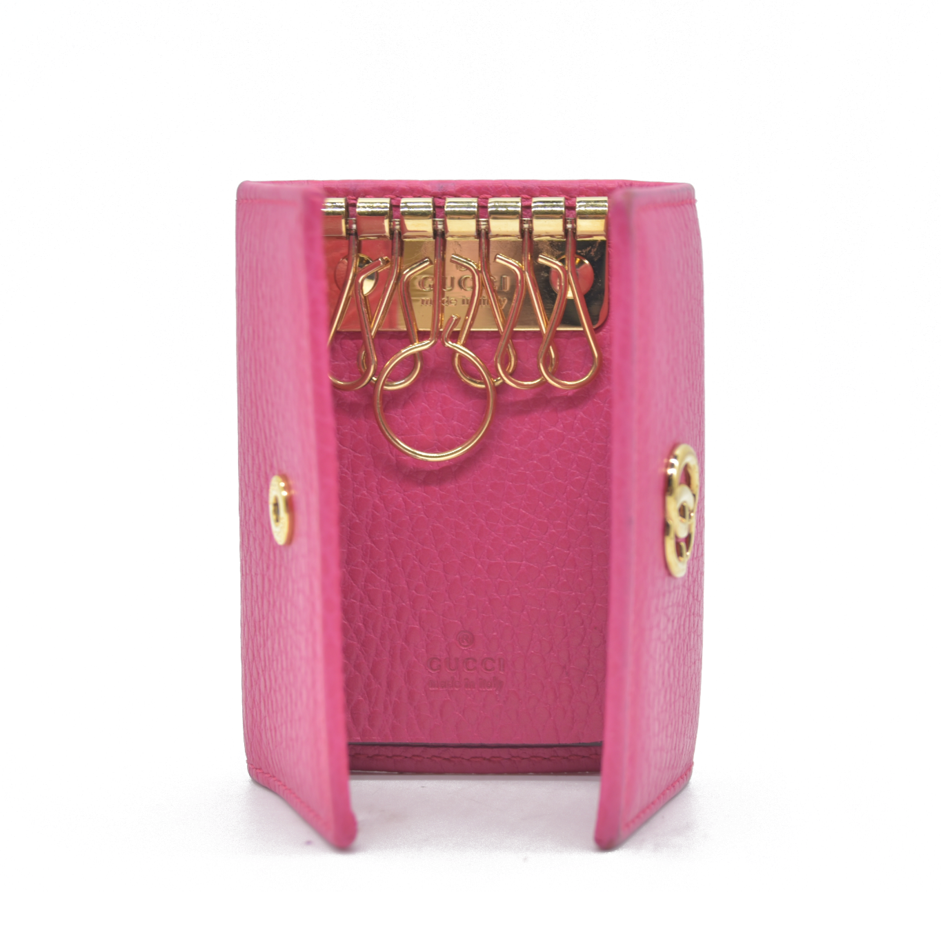 $480 Gucci Dollar Calfskin GG Marmont 6 Key Holder Pink CONSIGNMENT