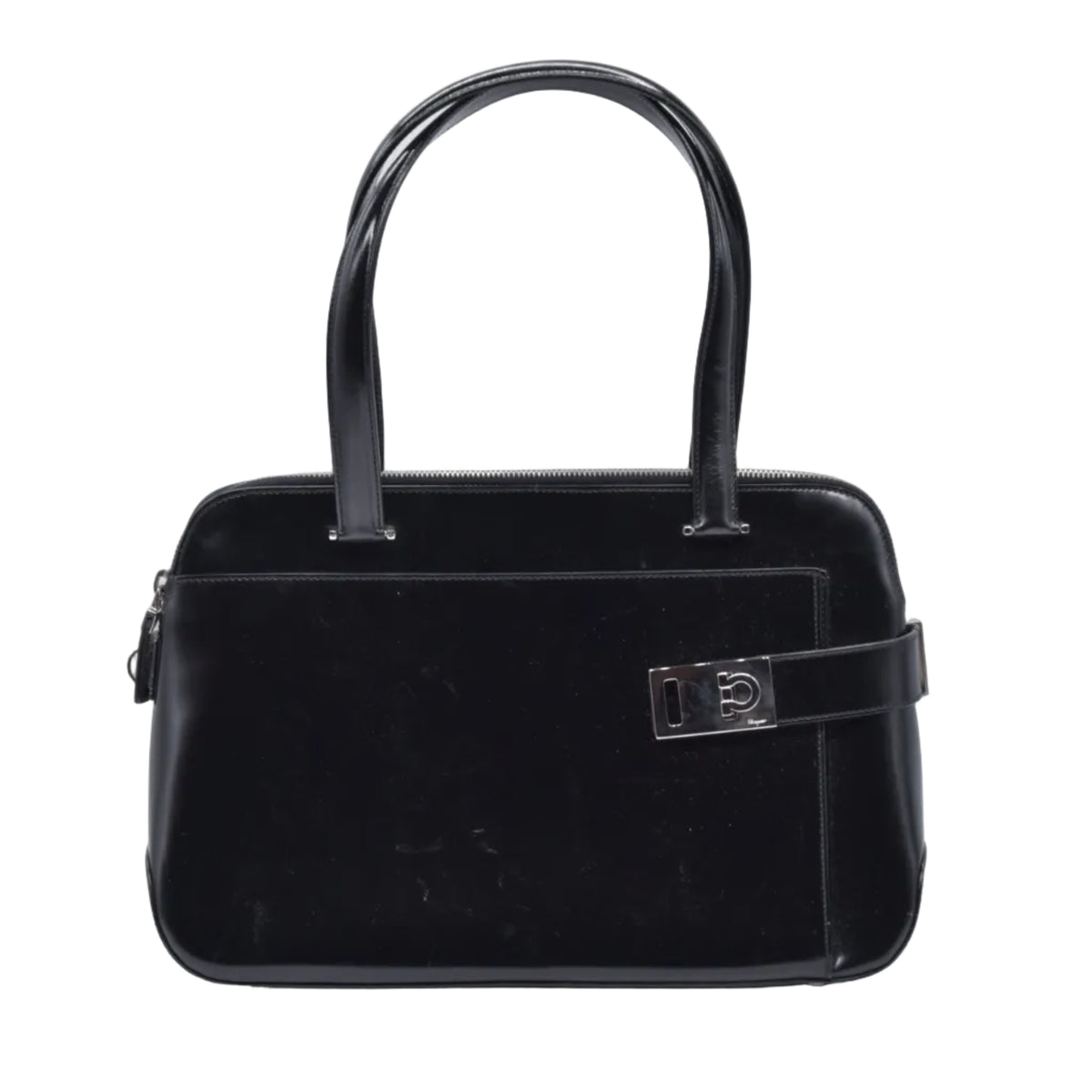 $1150 Salvatore Ferragamo Gancini Shoulder Bag Black CONSIGNMENT 10021180
