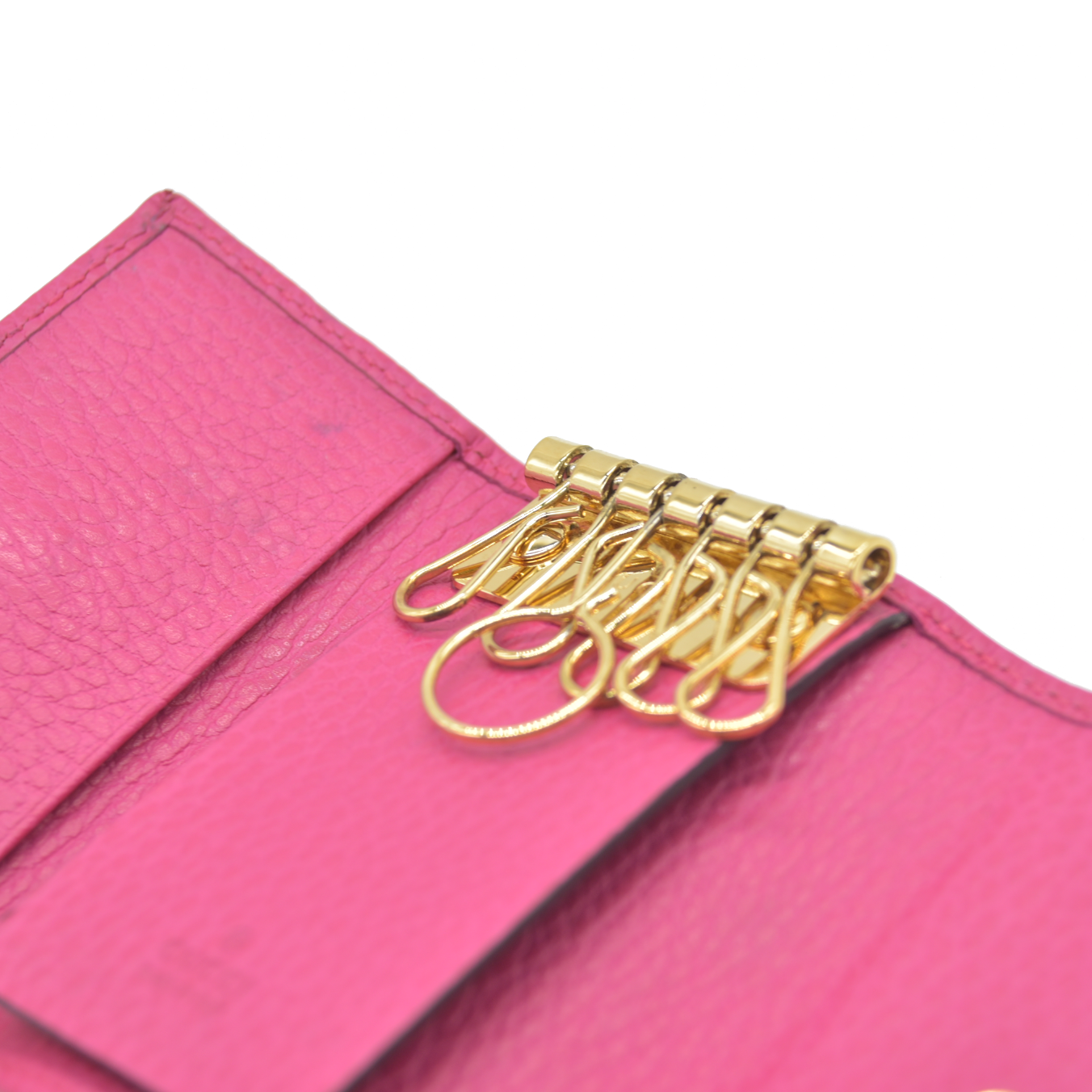 $480 Gucci Dollar Calfskin GG Marmont 6 Key Holder Pink CONSIGNMENT