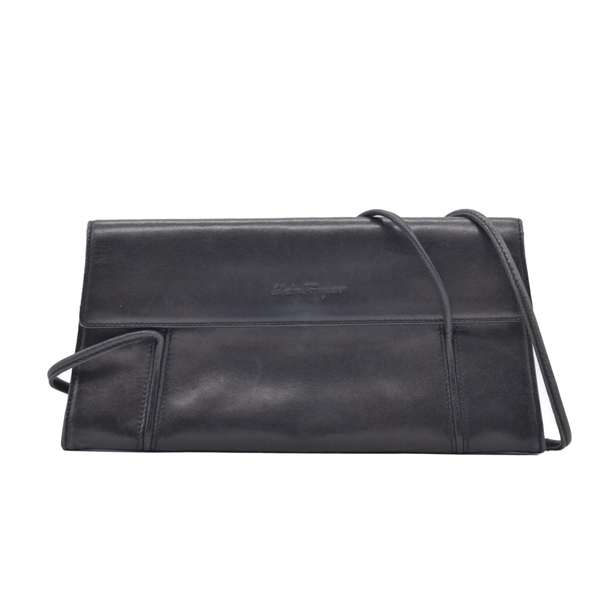 $850 SALVATORE FERRAGAMO Smooth Calfskin Logo Flap Crossbody Bag Black CONSIGNMENT 10021196