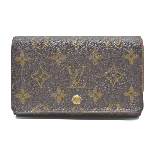 AUCTION $610 Louis Vuitton Monogram Porte Monnaie Zip Bifold Wallet Brown RA0957