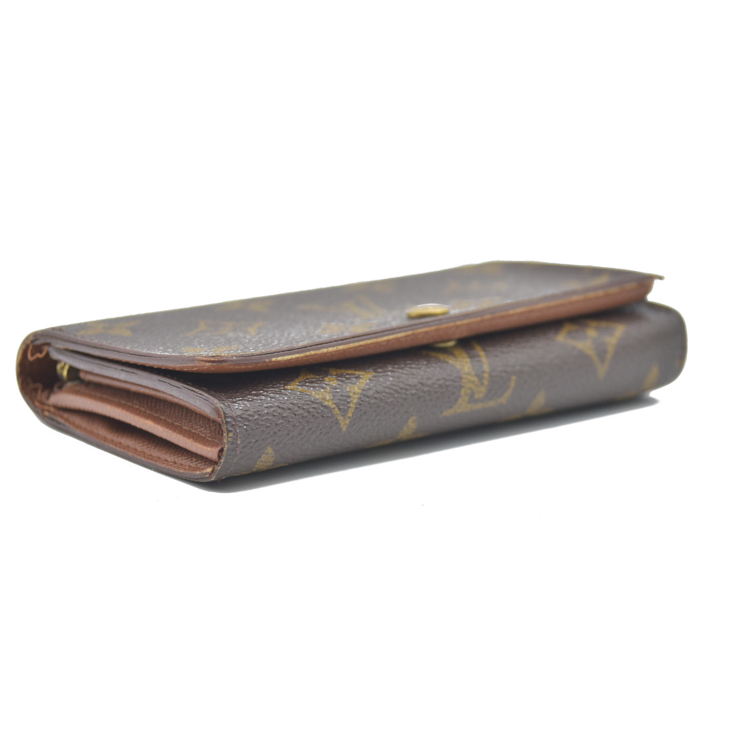 AUCTION $610 Louis Vuitton Monogram Porte Monnaie Zip Bifold Wallet Brown RA0957