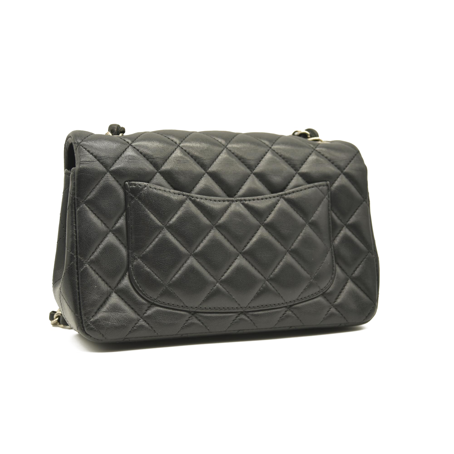 CHANEL Lambskin Quilted Mini Rectangular Flap Black  28******