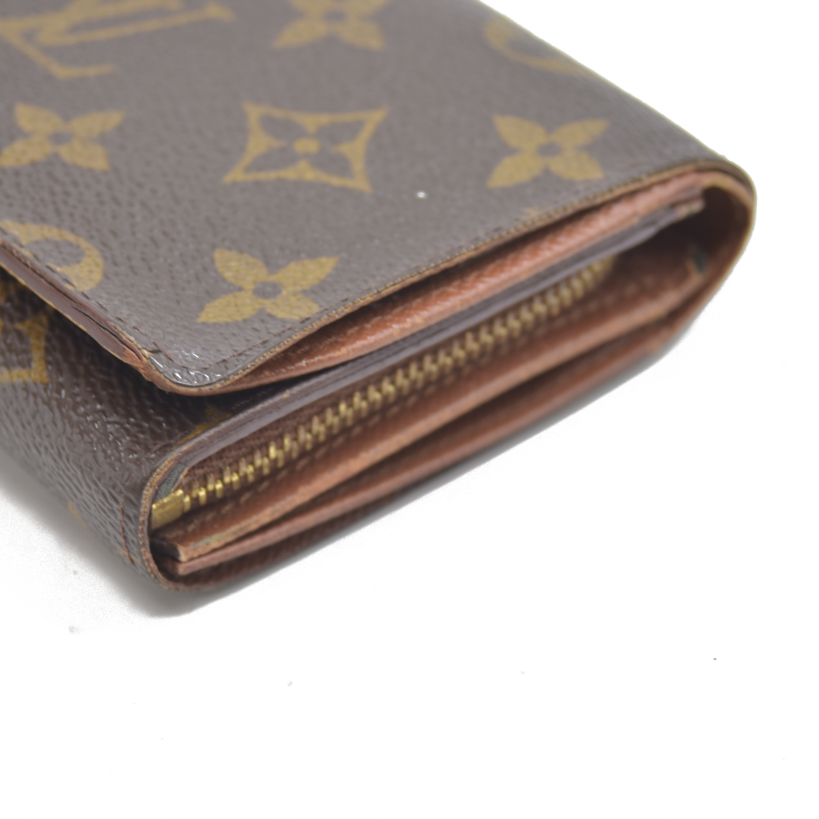 AUCTION $610 Louis Vuitton Monogram Porte Monnaie Zip Bifold Wallet Brown RA0957