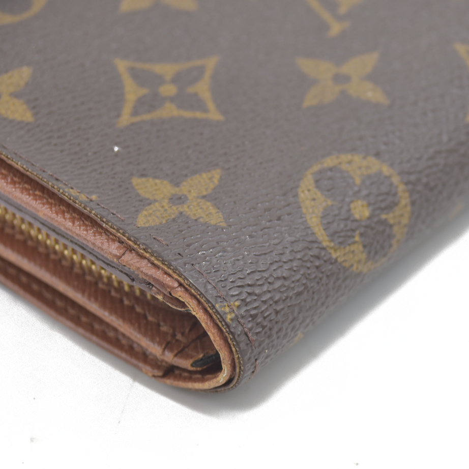 AUCTION $610 Louis Vuitton Monogram Porte Monnaie Zip Bifold Wallet Brown RA0957