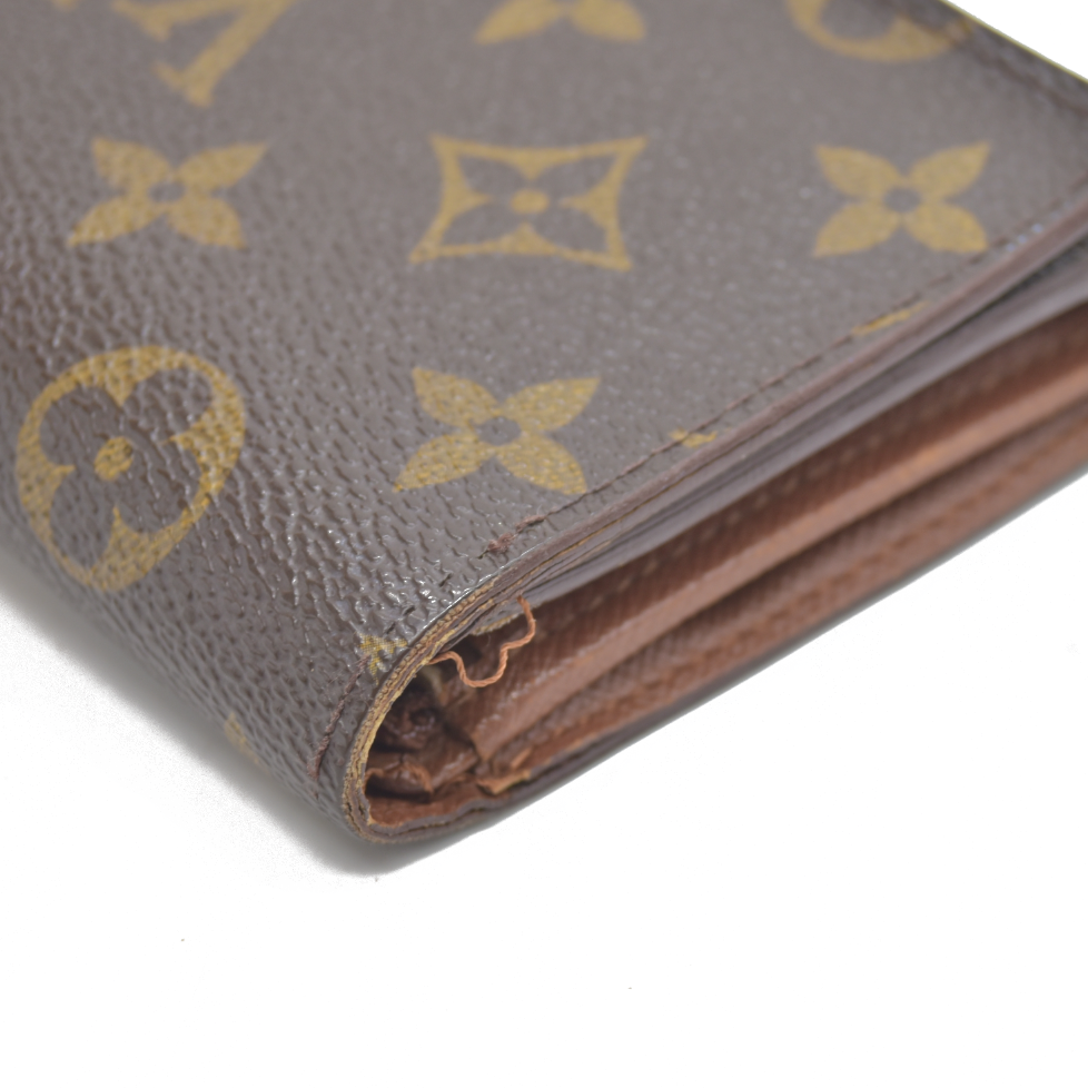 AUCTION $610 Louis Vuitton Monogram Porte Monnaie Zip Bifold Wallet Brown RA0957