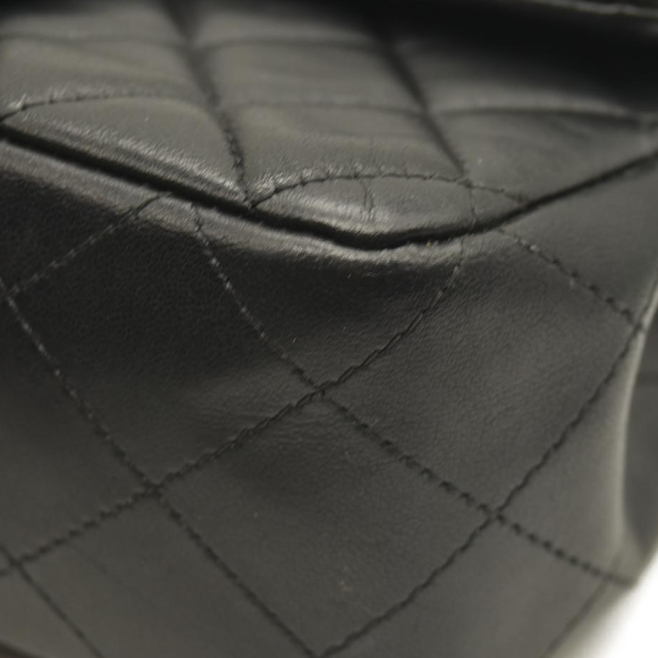 CHANEL Lambskin Quilted Mini Rectangular Flap Black  28******