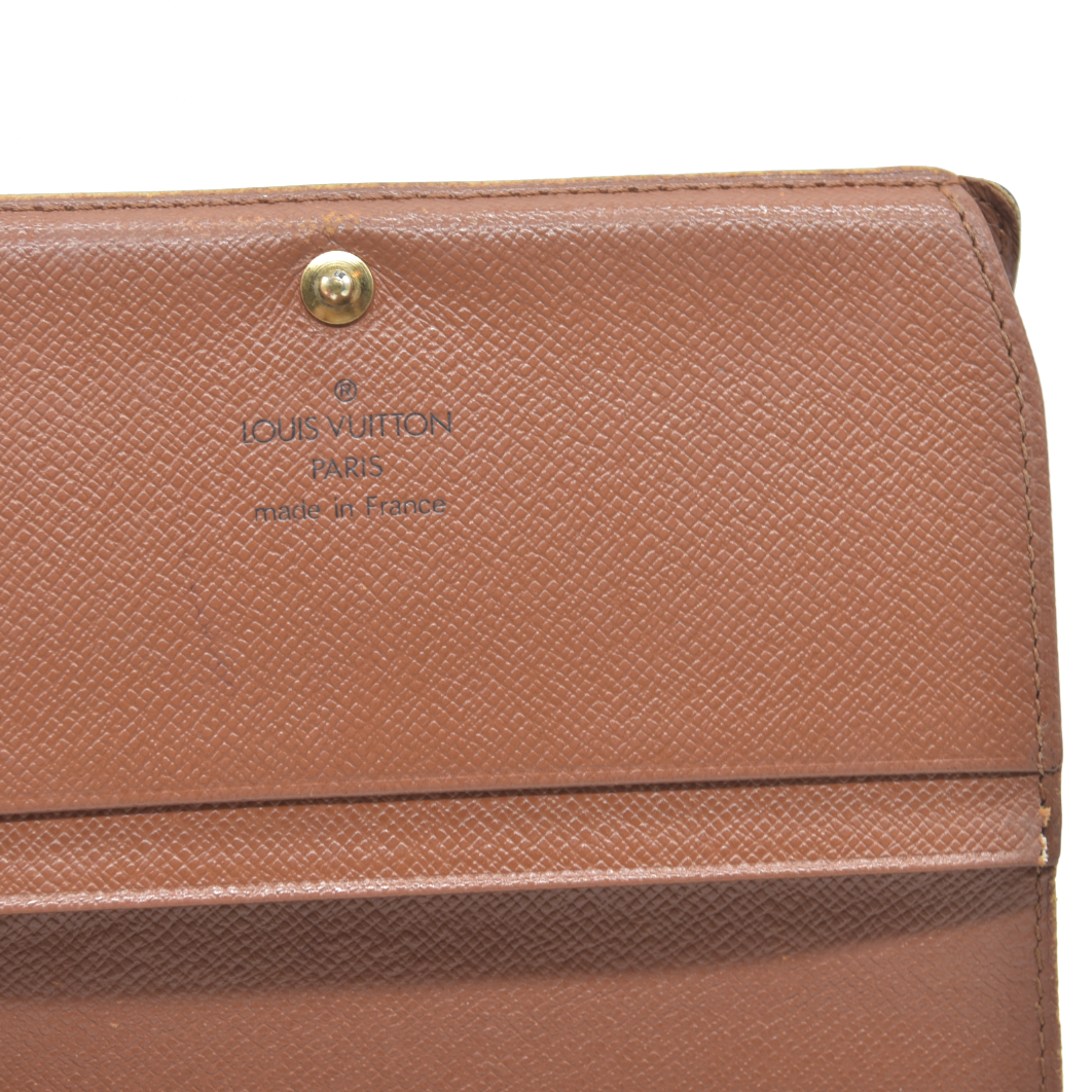 AUCTION $610 Louis Vuitton Monogram Porte Monnaie Zip Bifold Wallet Brown RA0957