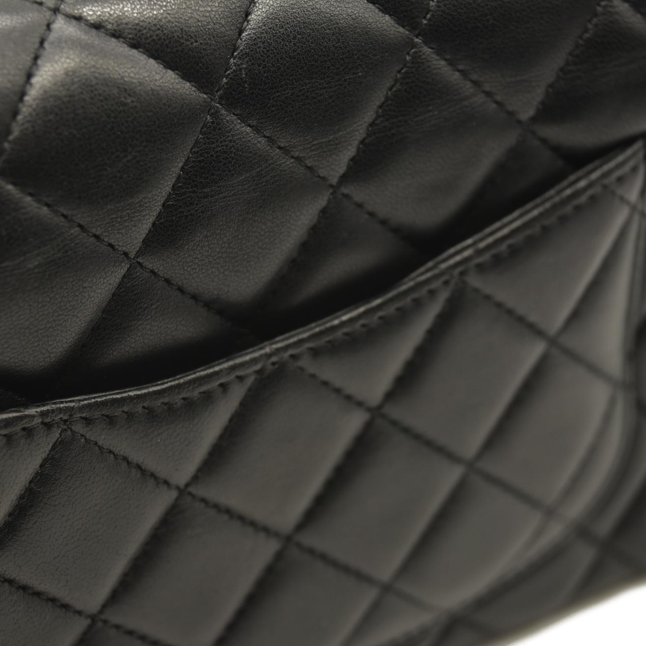 CHANEL Lambskin Quilted Mini Rectangular Flap Black  28******