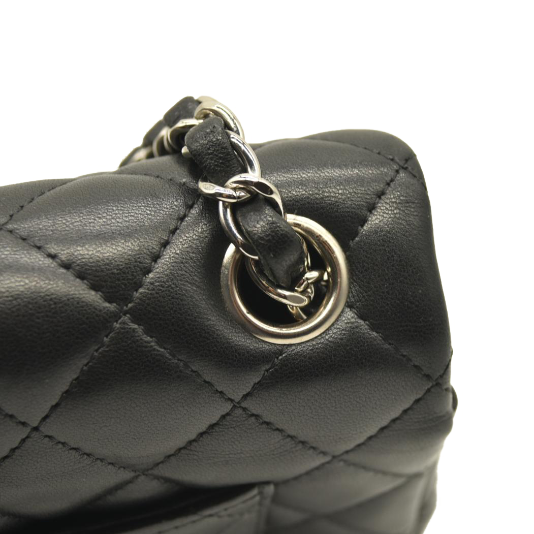CHANEL Lambskin Quilted Mini Rectangular Flap Black  28******