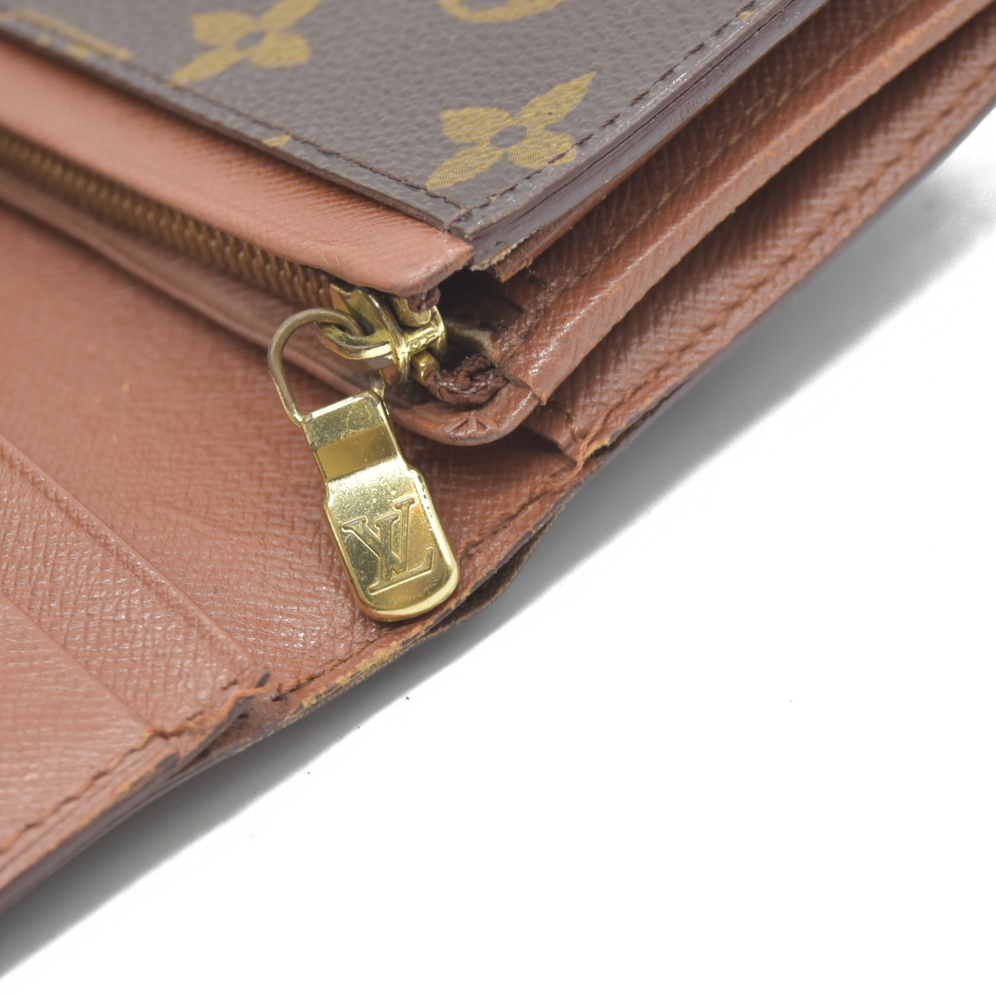 AUCTION $610 Louis Vuitton Monogram Porte Monnaie Zip Bifold Wallet Brown RA0957