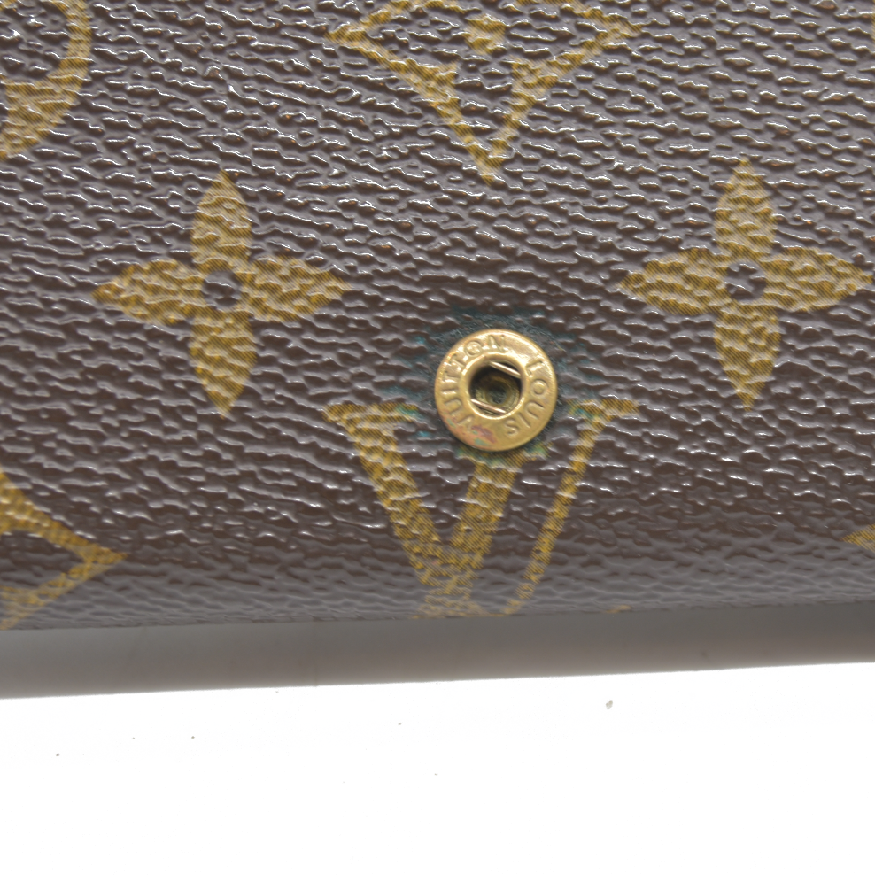 AUCTION $610 Louis Vuitton Monogram Porte Monnaie Zip Bifold Wallet Brown RA0957