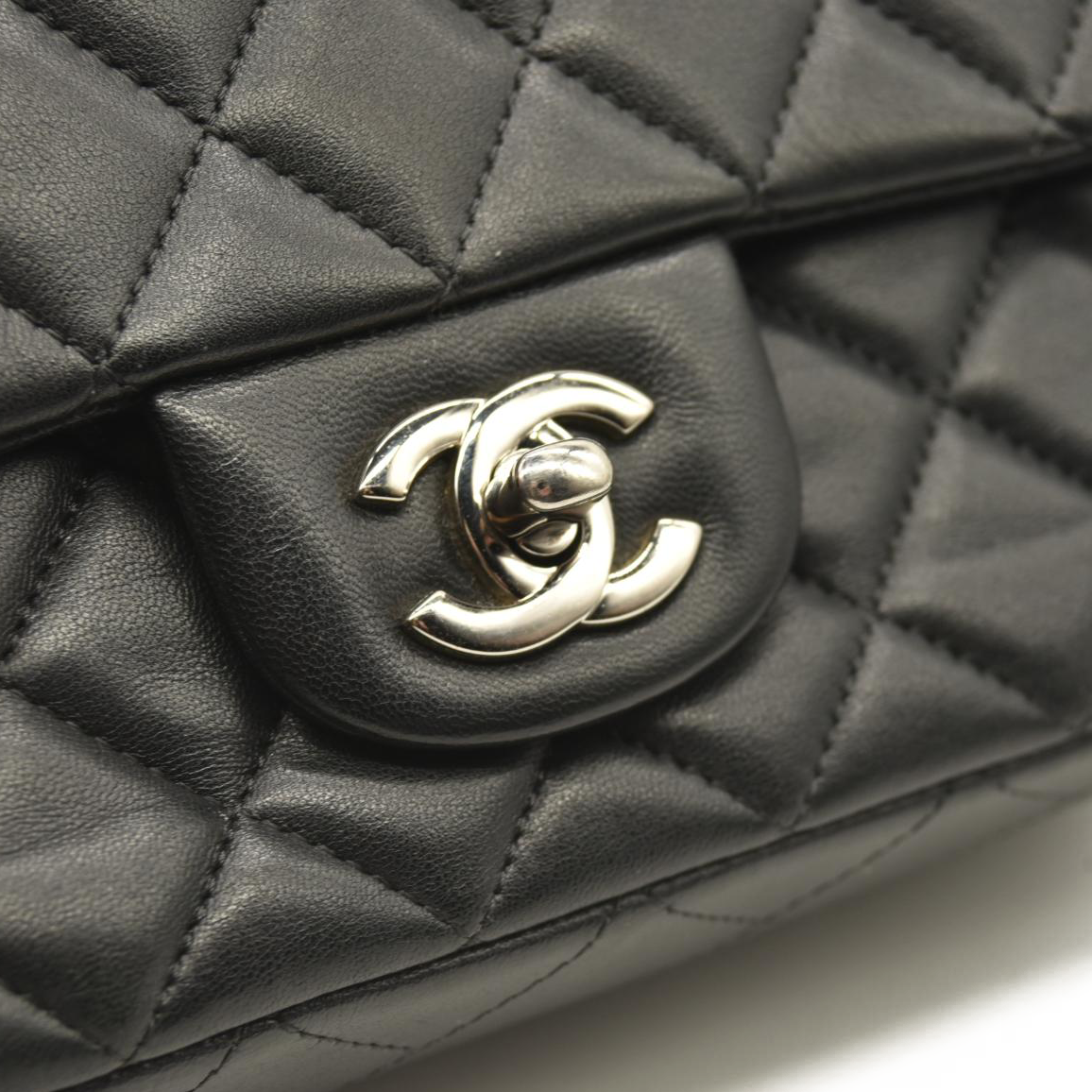CHANEL Lambskin Quilted Mini Rectangular Flap Black  28******