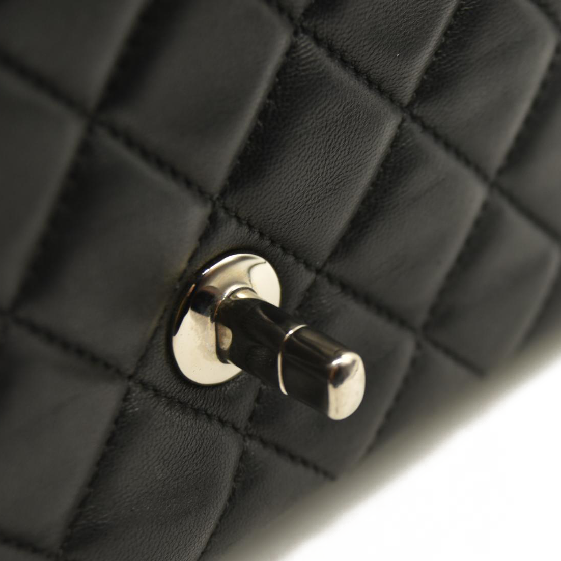 CHANEL Lambskin Quilted Mini Rectangular Flap Black  28******