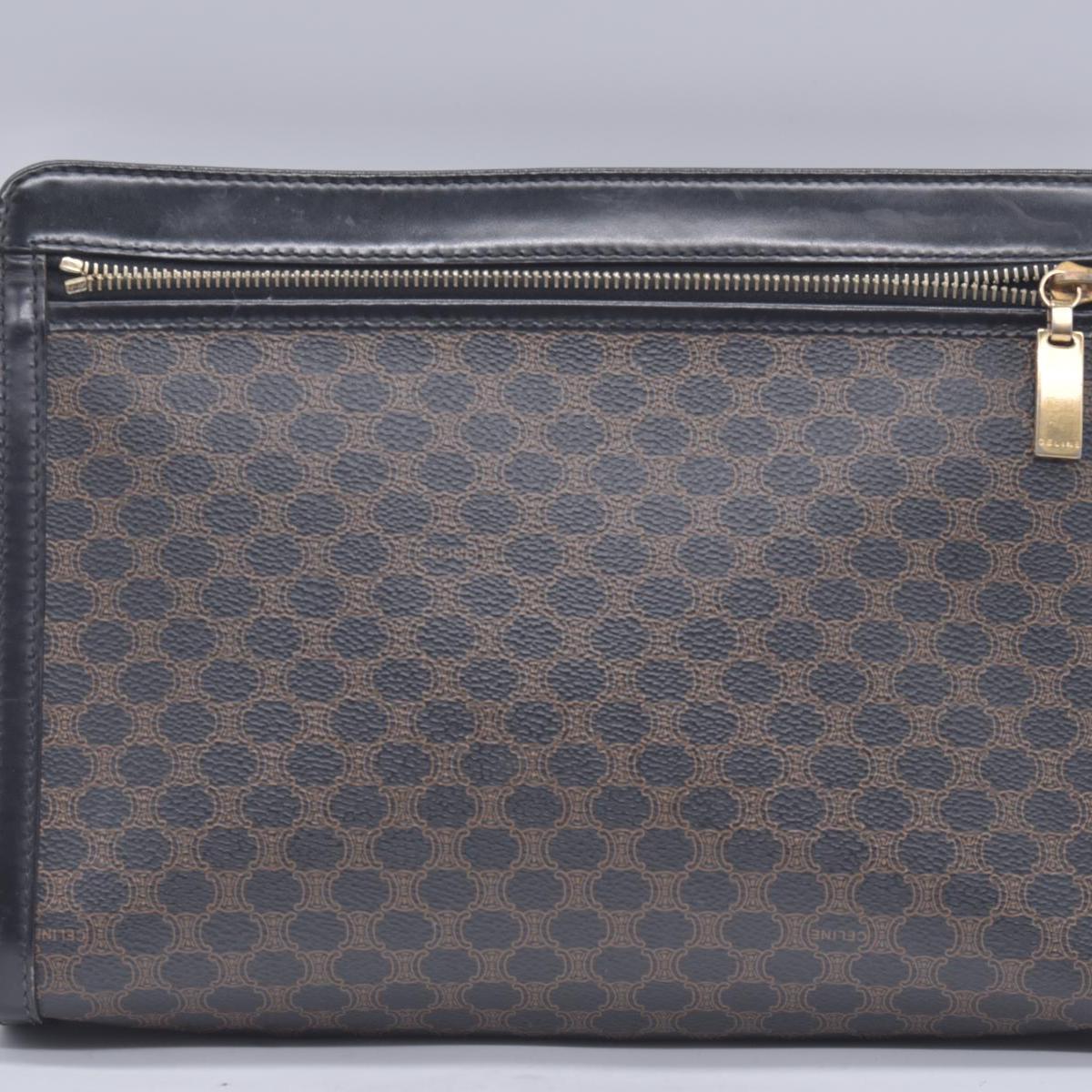 $650 CELINE Macadam Canvas Outer Pocket Clutch Pouch Black Brown CONSIGNMENT 10021194