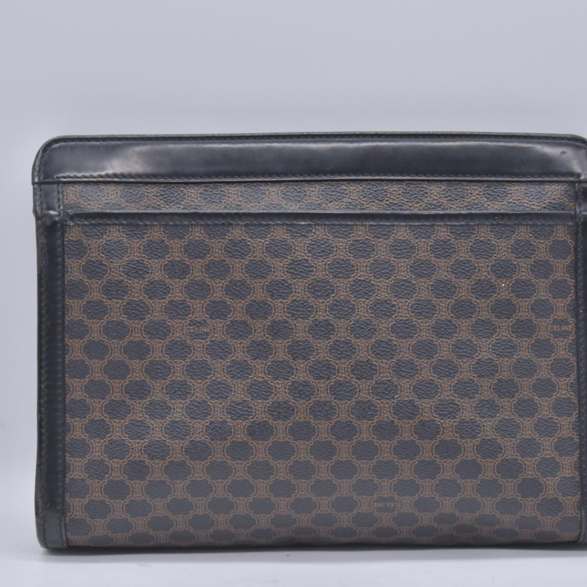 $650 CELINE Macadam Canvas Outer Pocket Clutch Pouch Black Brown CONSIGNMENT 10021194