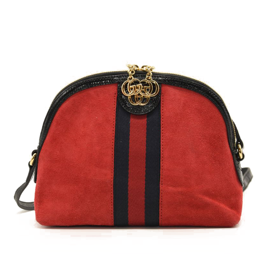 Gucci Suede Patent Web GG Small Ophidia Dome Shoulder Bag Hibiscus Red