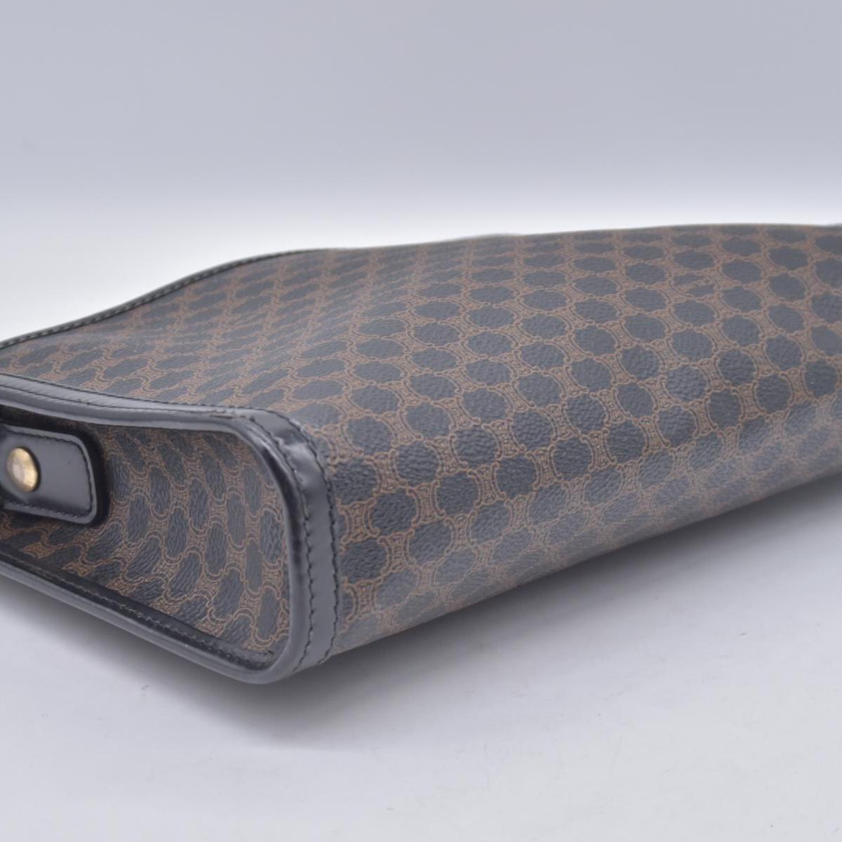 $650 CELINE Macadam Canvas Outer Pocket Clutch Pouch Black Brown CONSIGNMENT 10021194