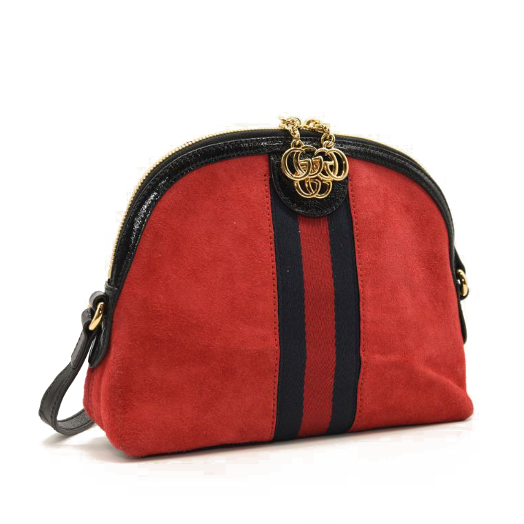 Gucci Suede Patent Web GG Small Ophidia Dome Shoulder Bag Hibiscus Red