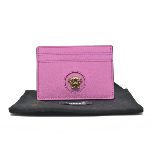$295 Versace Medusa Insignia Pink Leather Card Holder CONSIGNMENT