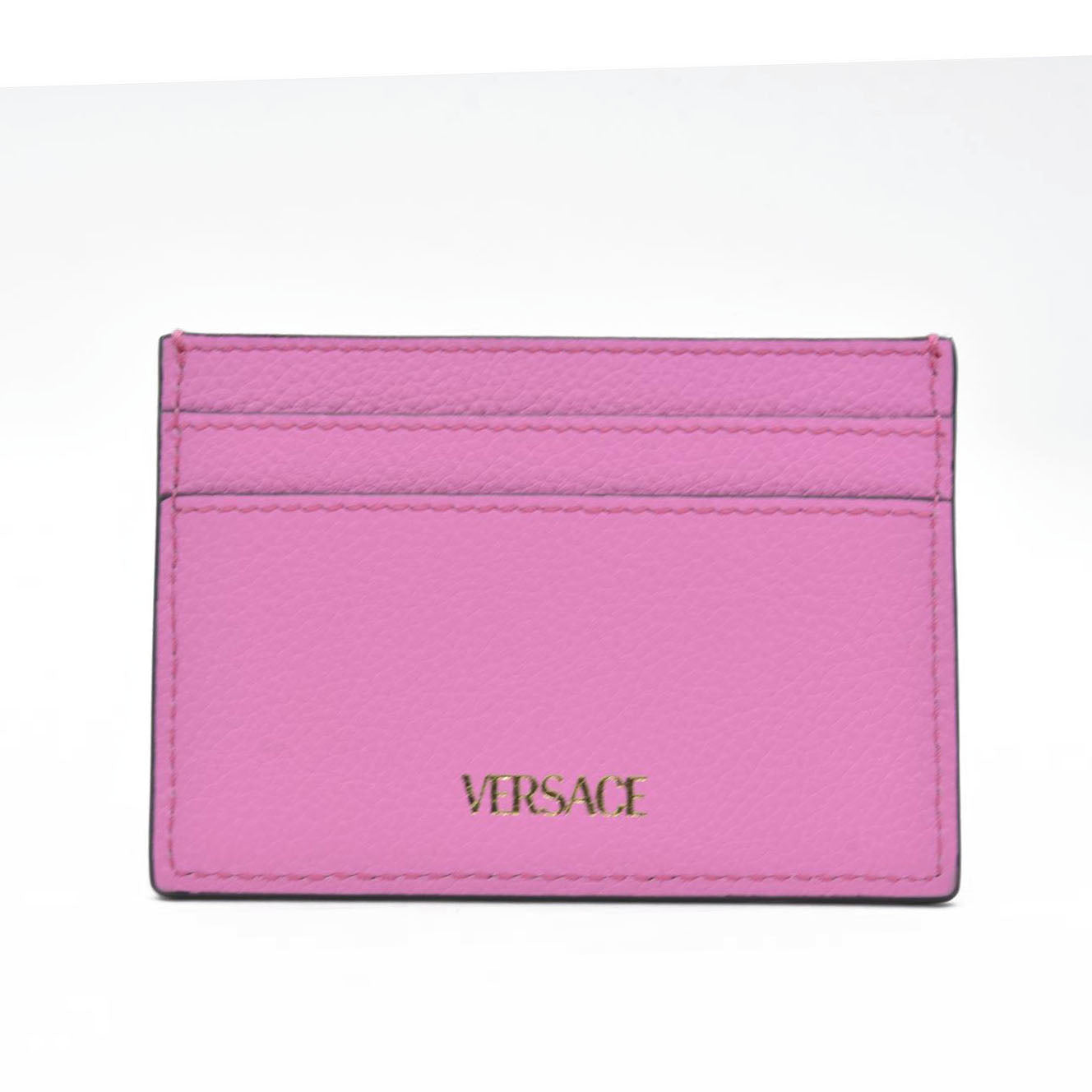 $295 Versace Medusa Insignia Pink Leather Card Holder CONSIGNMENT