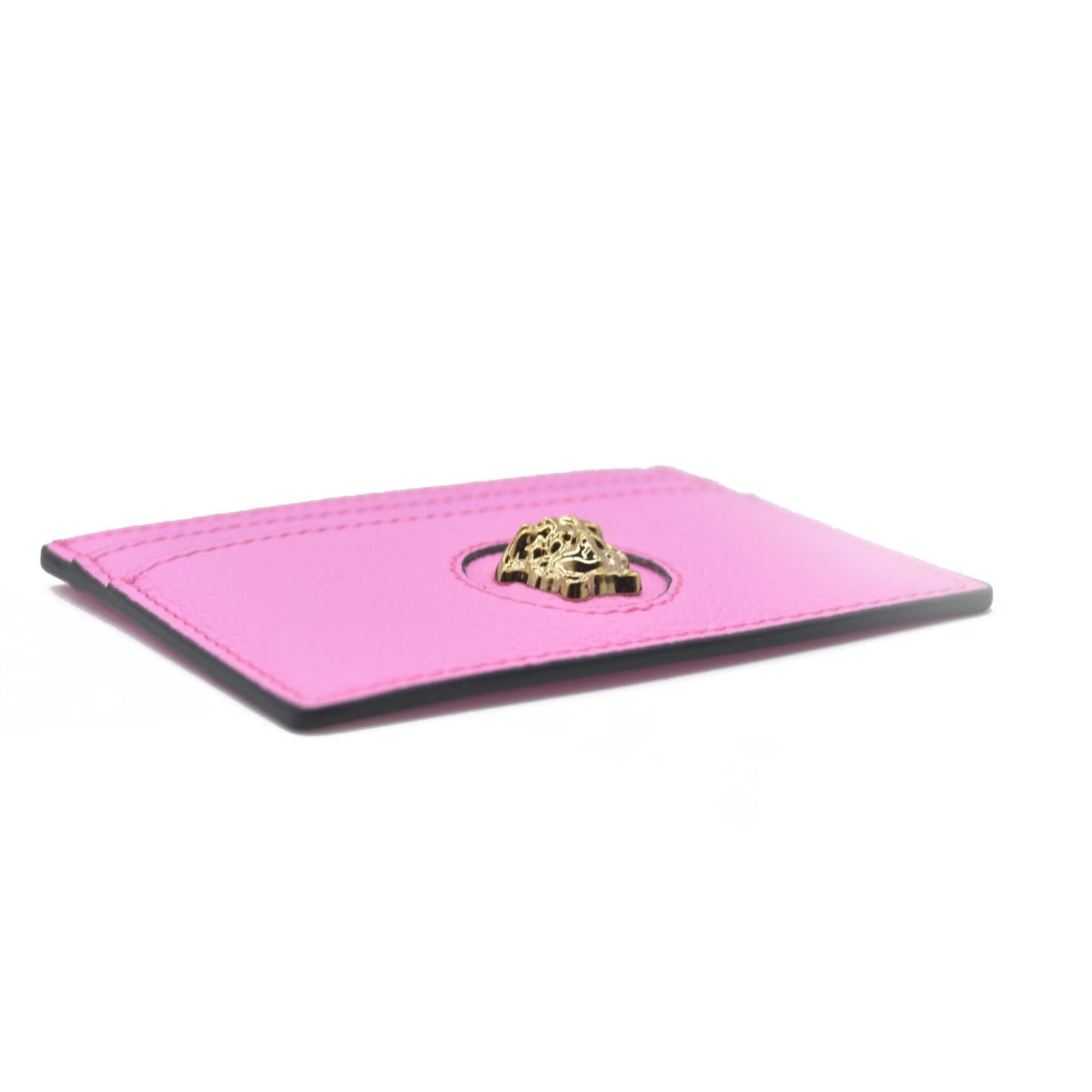$295 Versace Medusa Insignia Pink Leather Card Holder CONSIGNMENT