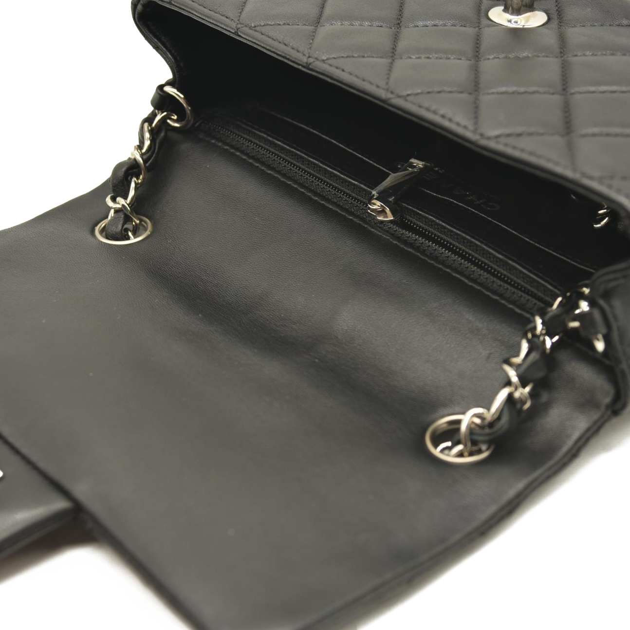 CHANEL Lambskin Quilted Mini Rectangular Flap Black  28******