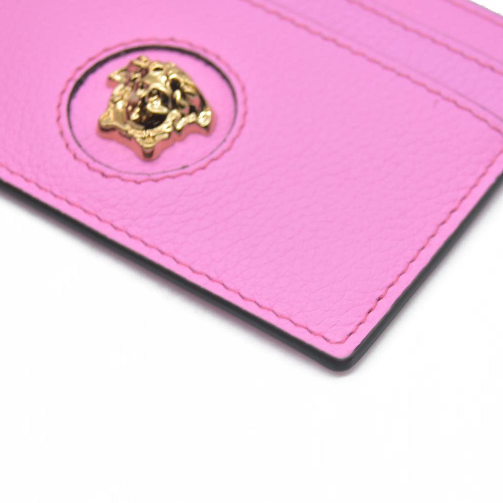$295 Versace Medusa Insignia Pink Leather Card Holder CONSIGNMENT